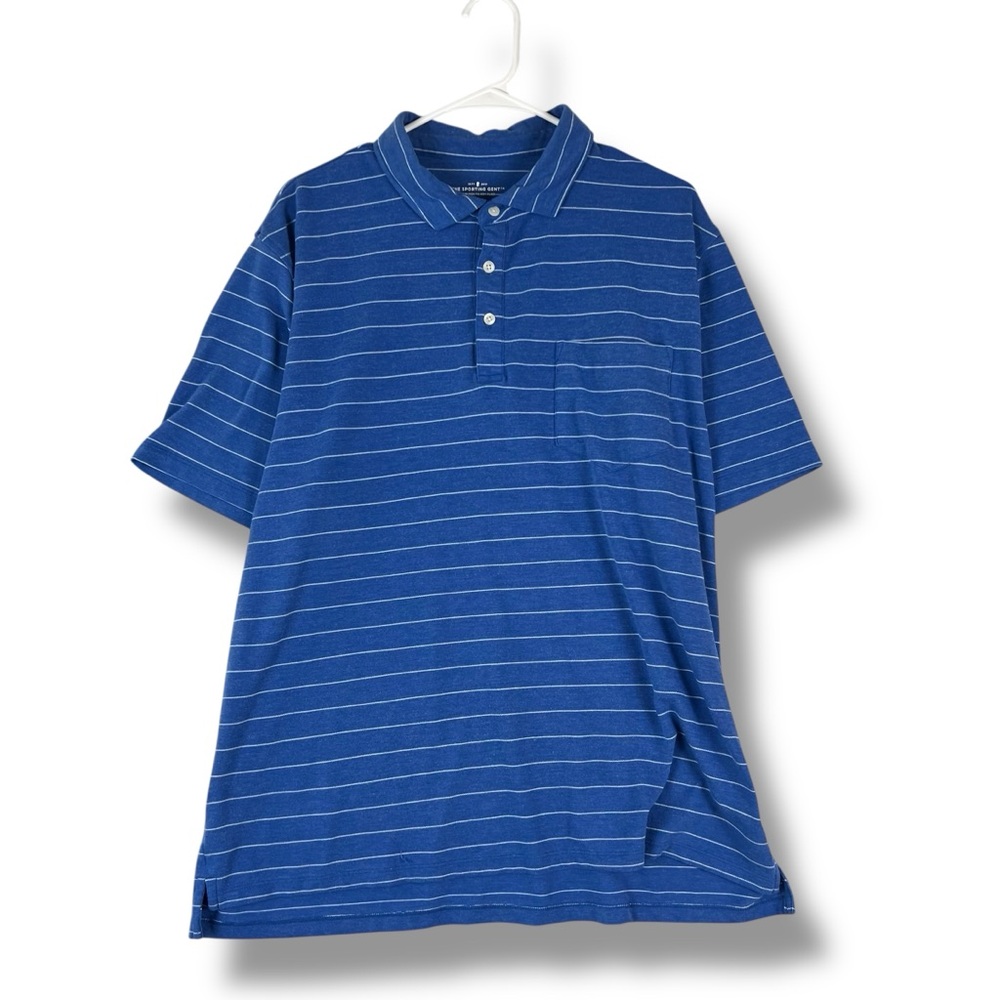 TSG The Sporting Gent Mens XL X Large Blue Stripe Short Sleeve Polo Shirt Golf
